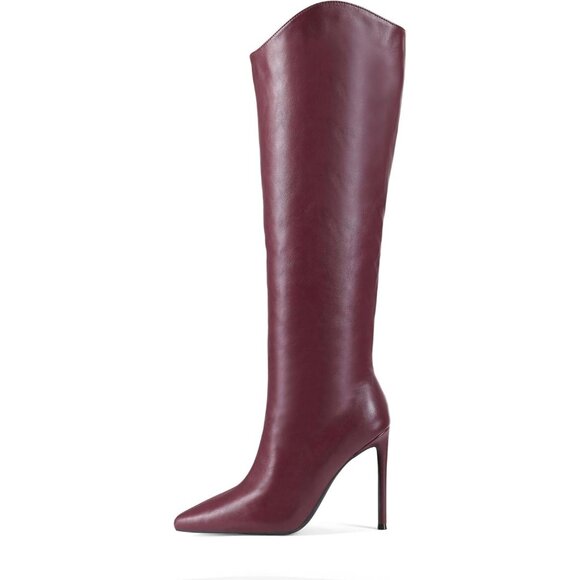 Women’s Knee High Boots, Pointed Toe, 4” Stiletto Heel, Wide Calf Slip-on Bootie - Picture 2 of 9
